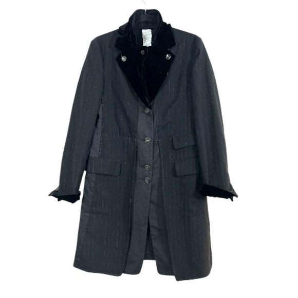 Marithe Francois Girbaud Stripe Velvet Long Jacket Black Size 29  Pre-Loved - Picture 2 of 9